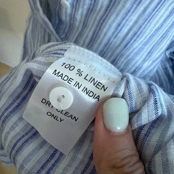 MILLE Resort Violetts Blue Striped Linen Dress Size Small Ruffle - Picture 7 of 9